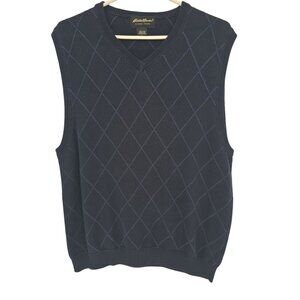 EDDIE BAUER Sweater Vest Mens L Large Argyle Pullover V Neck Preppy